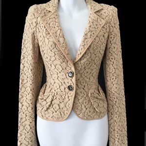 Nanette Lepore Beige Lace Tailored Blazer